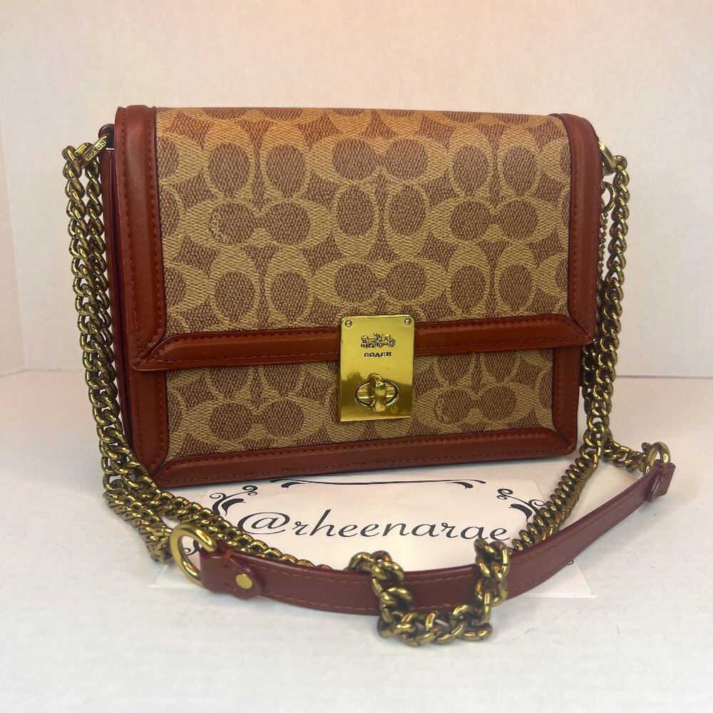 Auth Coach Hutton Shoulder Bag Signature Canvas Style No 3492 - Tan